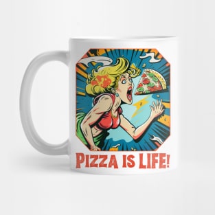 Pizza Is Life Graphic, Living Life to the Fullest, Pizza Lover, Bold Graphic, Woman Eating Pizza Mug